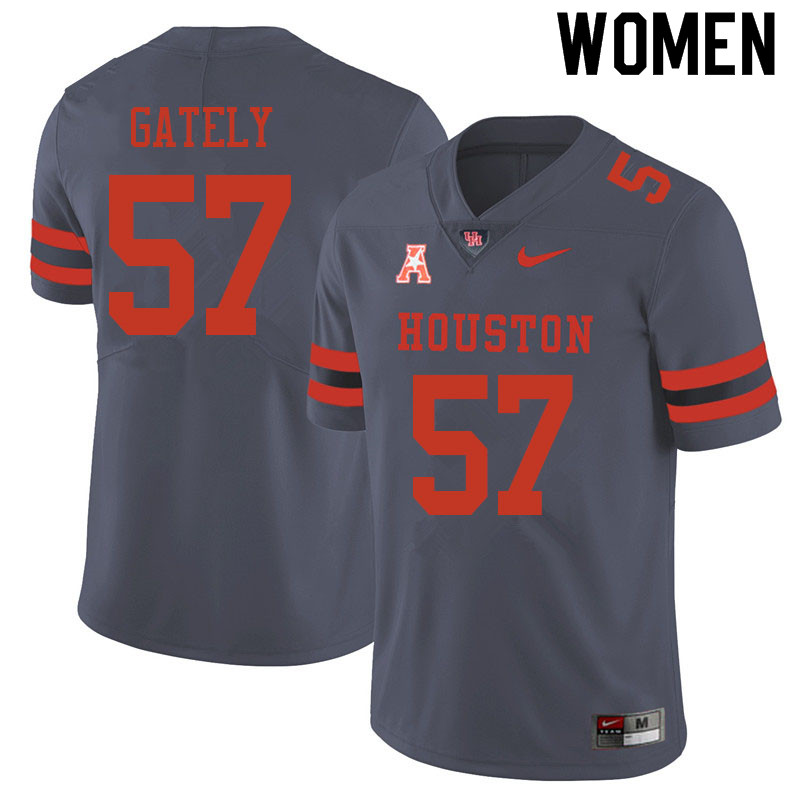 Women #57 Gavin Gately Houston Cougars College Football Jerseys Sale-Gray - Click Image to Close